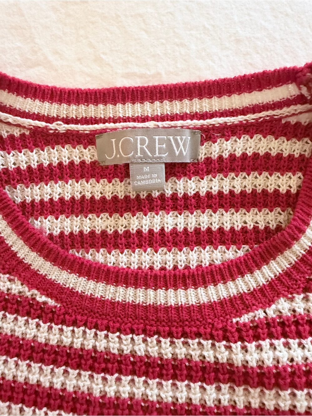 J. Crew Red & Cream Striped Crochet Sweater Top - Picture 2 of 4